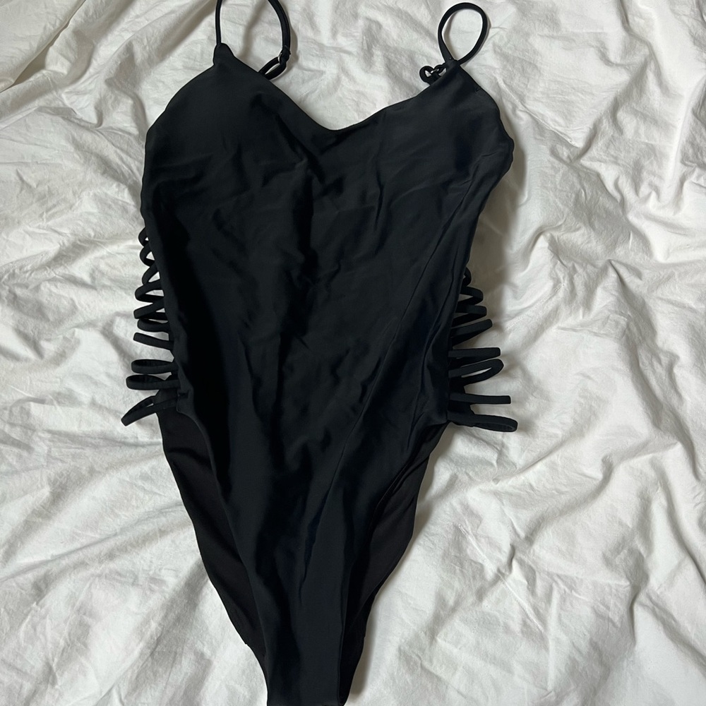 Black One-Piece Swimsuit with Side Cutouts